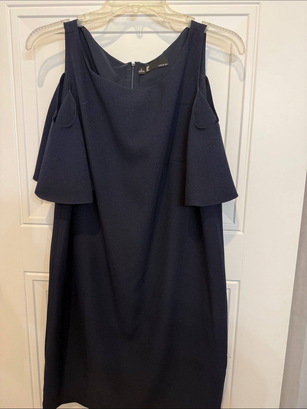 Leslie Fay Navy Cold-Shoulder Shift Dress